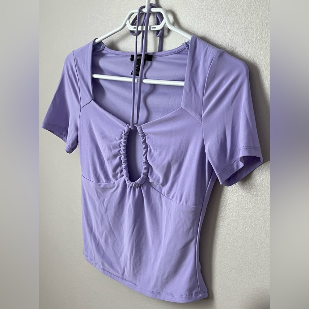 Women’s Forever21 Cut Out Front Tie Short Sleeves Square Neckline Top